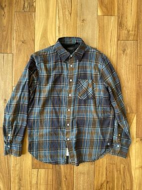 rag & bone Men's Blue and Brown Plaid Button-Down Shirt